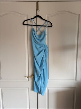 Amanda Uprichard Chiffon Ruched Light Blue Slip Dress